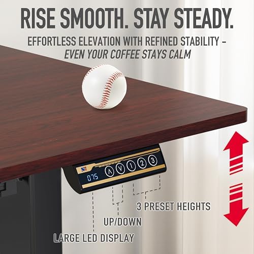 SHW 55 x 28 Electric Height Adjustable Standing Desk w/Drawer, Cherry