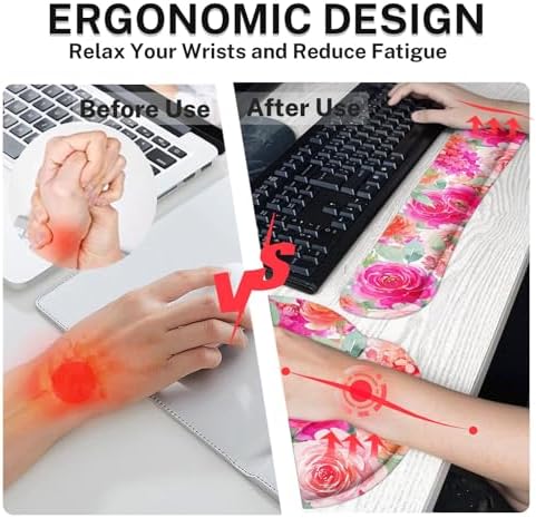 Britimes Ergonomic Mouse Pad Set with Wrist Rest, Pink Floral