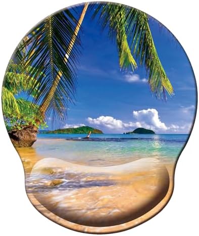 Mouse Pad with Wrist Support, Ergonomic Mouse Pad with Memory Foam Wrist Rest Cushion, Non-Slip Rubber Base Gaming Mice Pad for Home Office Computer Laptop, Beach Tree