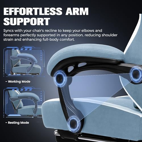 GTPLAYER Gaming Chair, Ergonomic Computer Chair with Footrest and Lumbar Support, High Back Recliner Chair 350lbs, Height Adjustable for Home Office, Light Blue