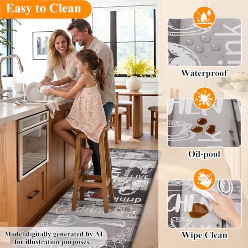 HEBE Anti Fatigue Kitchen Rugs Set of 2, Cushioned Kitchen Mats for Floor