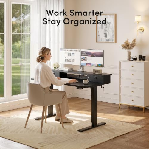 CubiCubi 55 x 28 Inch Electric Standing Desk with 2 Drawers, Black
