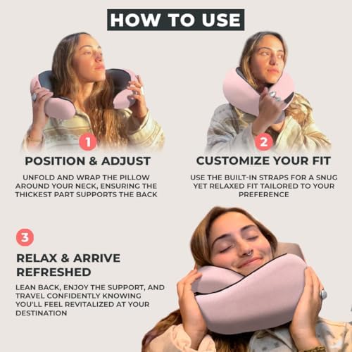 FlyHugz® Neck Travel Pillow Memory Foam Neck Pillow, Pink