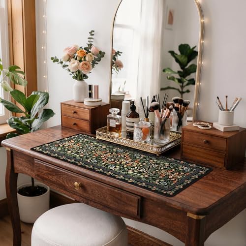 iCasso Aesthetic Floral Desk Mat,Retro Mouse Pads,31.5x11.8in, Black