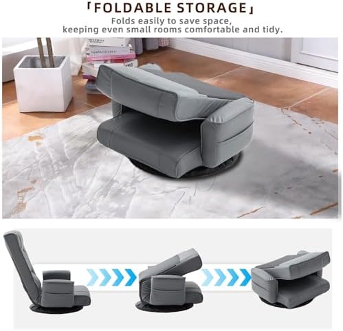 360° Swivel Floor Chair, 14-Position Adjustable, Folding