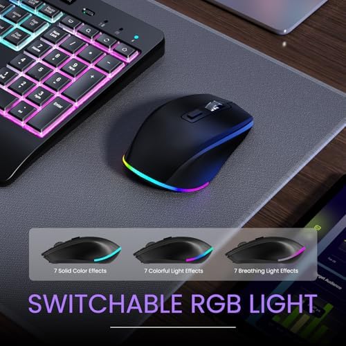 Wireless Keyboard and Mouse Combo- VEILZOR 2.4G Rechargeable Keyboard with Phone Holder, Ergonomic Wrist Rest, 9 RGB Backlit Effects, Silent Keyboard Mouse Set for Windows, Laptop, PC