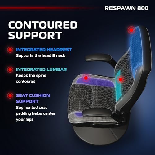 RESPAWN 800 Console Rocker Gaming Chair, Swivel Seat with Lumbar Support