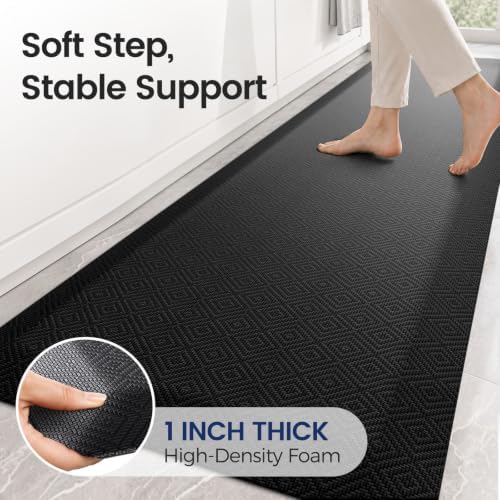 1" Extra Thick Anti Fatigue Kitchen Mats for Floor Standing Desk Mat, Black