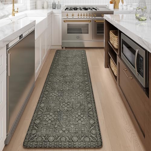 KIMODE Anti Fatigue Kitchen Mats for Floor, Green Boho Oriental Kitchen Rug
