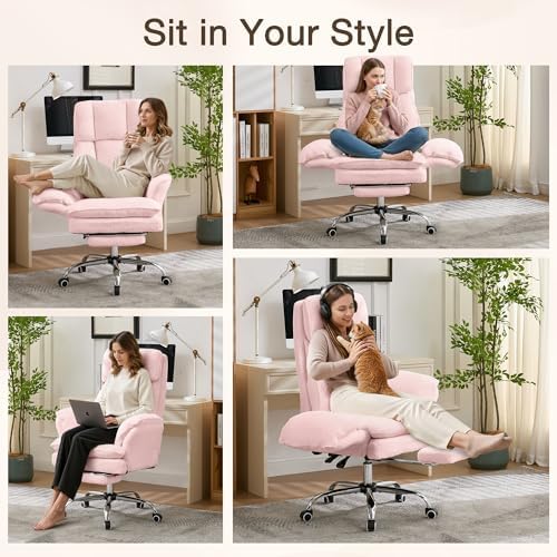 JOMEED Cloud Cross Legged Office Chair with Footrest,Flip Armrest,Pink