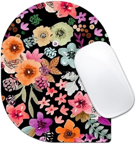 Contoured Oval Mouse Pad 6x8in Non-Slip for Laptop,Daisy