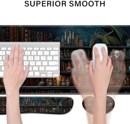 Desk Pad and Keyboard Wrist Rest, Large Mouse Pad + Keyboard Pad+Mouse Wrist Support, Non-Slip Desk Mat Protector for Office, Home 31.5×11.8 Inches Gothic Skeleton