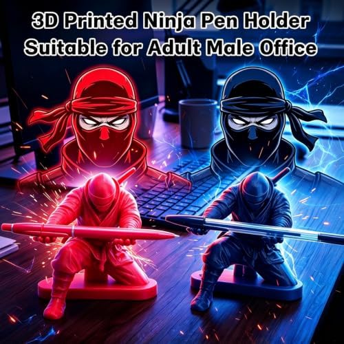 2PCS Ninja Pen Holder for Desk, 3D Printed Ninja Warrior Samurai Pen Holder for Men with Sword and Weapon Accessories, Creative Desk Accessories for Office Home Classroom