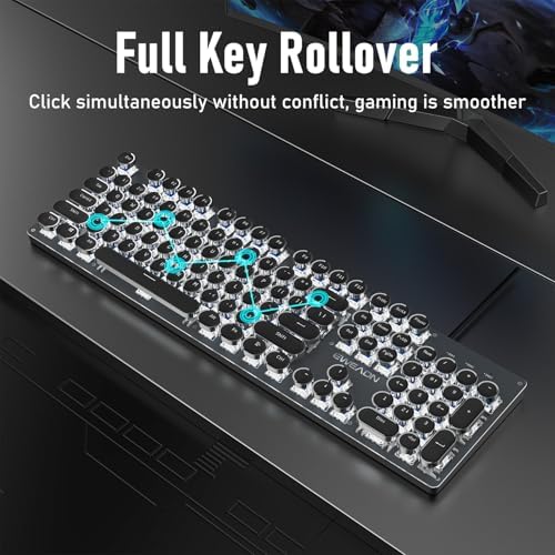 Wired Typewriter Style Mechanical Gaming Keyboard with White Backlit-Black