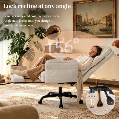 ELABEST C57 Ergonomic Reclining Office Chair with Footrest,Velvet Desk Chairs with 6-Stage Adjustable Wing Armrests for Cross Legged Sitting, Pet-Friendly High Back Lounge Gaming Chair for Home Office