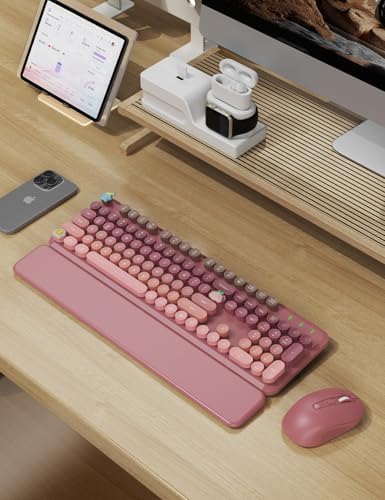 Wireless Keyboard and Mouse Combo, Cute Typewriter, Magnetic Wrist Rest