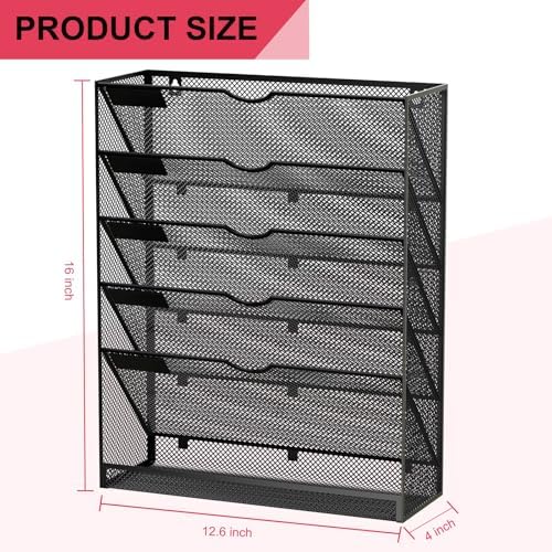 Hanging Wall File Organizer 6 Tier Wall Mounted Mail Paper Folder Holder Document Organization Stand, Vertical Desk Magazine Rack for Office Home Cubicle Countertop, Black