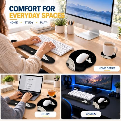 Astronaut Wrist Rest Mouse Pad 3 Piece Set with Keyboard Rest and Coaster