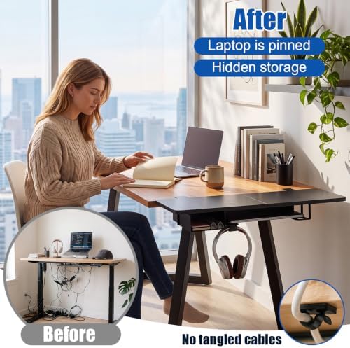 Novabright 30" x 12" Desk Extender Tray with Side Storage Rack Heavy Duty Desk Extender Under Desks Laptop Mount Keyboard Extenders for Desks with a Concealed Storage Area for Cable & Earphone (Black)