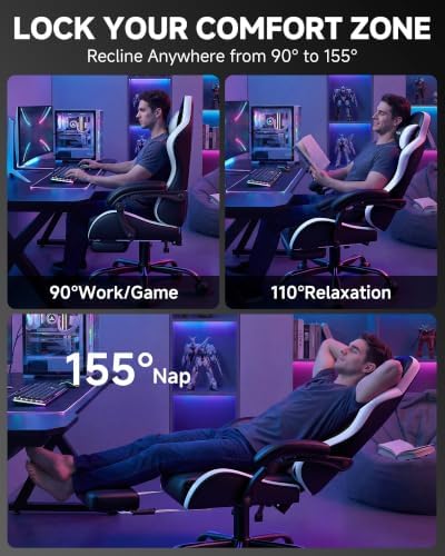 GTPLAYER Gaming Chair, Computer Game Chair for Adults, White