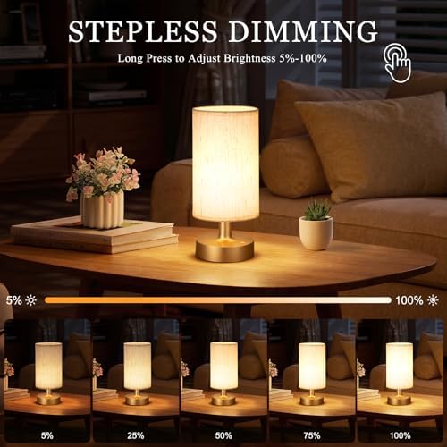 Kakanuo Cordless Table Lamp Rechargeable Small - 1 Pack Beige Gold, 4000mAh Battery Operated Lamp with Touch Control Stepless Dimming, Wireless Lamp for Bedside, Nightstand, Bedroom, Living Room