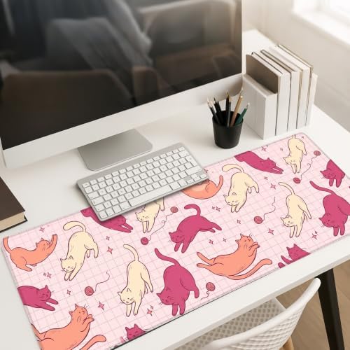 Fanciful Stretching Cats Pattern Large Mouse Pad 12x32 Inch