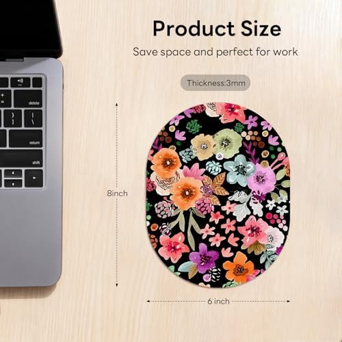 Oval Mouse Pad 6x8in Non-Slip for Laptop,Watercolor Flowers