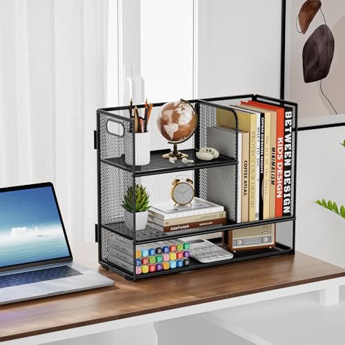 Marbrasse Desk Shelf Organizer with Handle, Bookshelf File Holder, Black