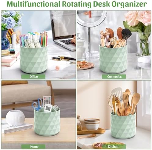 minimaliving Desk Organizer,Sparkling Diamond-like Pen Holder for Desk 360°Rotating Office Accessories,Pencil Cup with 5 Compartments Storage Box Caddy for Office,School,Home,Art Supply(Green)