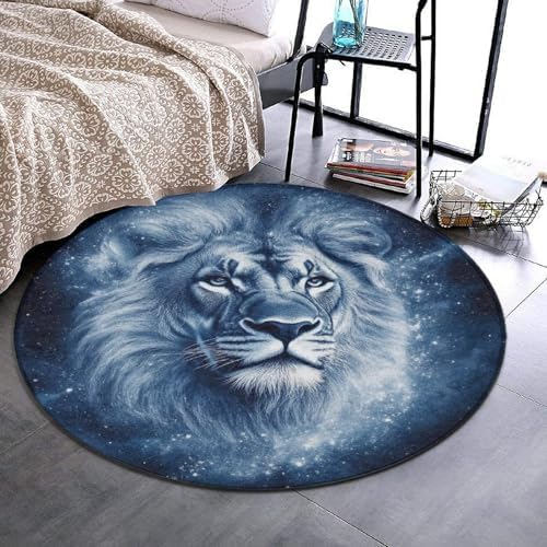 Home Decor Non Slip Kitchen Office Circle Rug, Machine Washable Modern Round Area Rug, Room Sofa Yoga Soft Round Carpet Cool Lion Face, 24inch