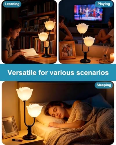 Lightdot Black Flower Table Lamp Dimmable Floral Modern Nightstand Lamp