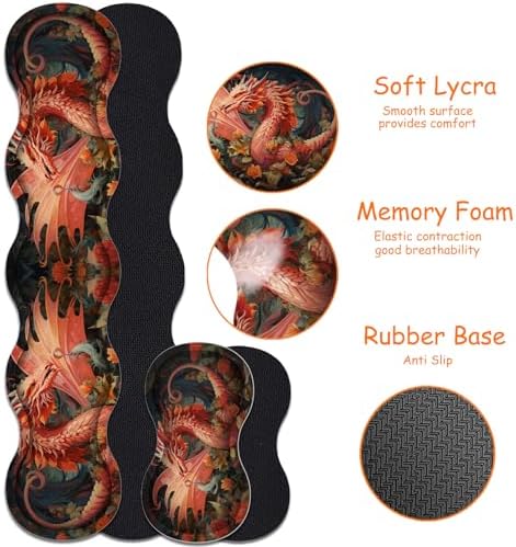 4 in 1 Mouse Pad Combo, Large Gaming Mouse Pad + Keyboard Wrist Support + Mouse Wrist Rest + Coaster, Table Pad with Stitched Edge Ergonomic Wrist Pad Set, Dragon