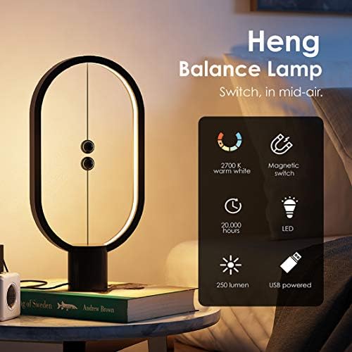 Allocacoc Heng Balance lamp, DesignNest, Switch on in mid-air, USB Powered LED Table lamp, Warm Eye-Care Designer Desk lamp, Contemporary Soft Light, Office, Home, Dorm, Bedside (Black)