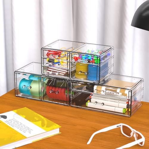 Cq acrylic Clear Stackable Storage Drawers,Plastic Makeup Organizer and Bathroom Storage Bins WIth 9 Drawers For Make up,Medicine,Craft,Pen,Beauty and Office Supply Organizer