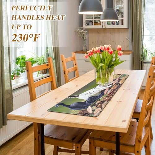 Cat Stretching Trivet Table Runner for Hot Dishes and Pots, Heat Resistant Waterproof Anti-Slip Table Protector for Kitchen Decor, 11.8x39.4 in