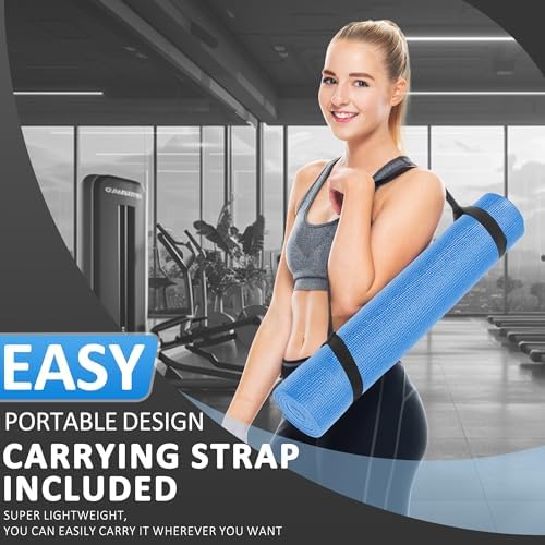 Fitvids All Purpose Thick High Density No Tear Exercise Yoga Mat with Strap & Lightweight Features for Indoor & Outdoor Use