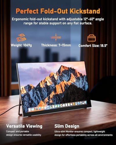 Yodoit 18.5" Portable Monitor 100Hz FHD USB-C IPS for Gaming and Work