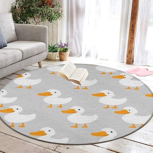 Soft Round Yoga Carpet, Large Home Decor Mat, Non Slip Machine Washable Kitchen Office Circle Rug White Gooses