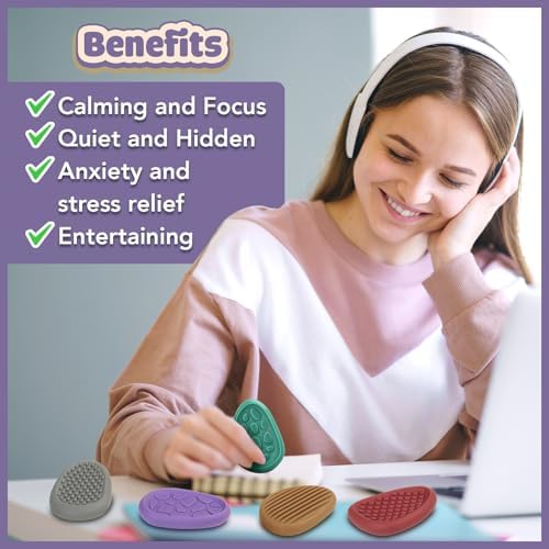 Fidget Toys Adults Sensory Stone: 16 Pack Texture Worry Stone for Kids Calming - Sensory Autism Toys for Stress Relief - Quiet Small Fidgets for Classroom Prizes
