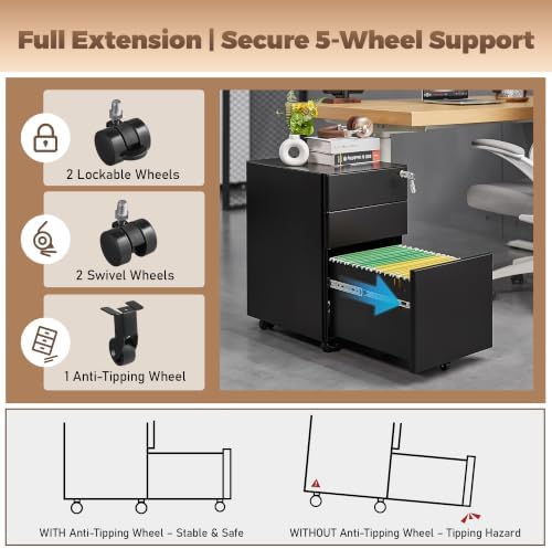 Guizeeopo Fully Assembled 3 Drawer Filing Cabinets for Home Office