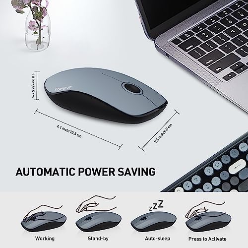 FOPETT 2.4GHz Wireless Keyboard and Mouse Set with Switch Button - Full-Size Keyboard - Compatible for Windows/Laptop/PC/Notebook/Smart TV and More - Grey Colorful