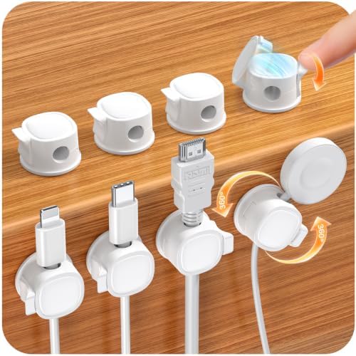 8 Pack 360° Rotatable Cable Clips Cord Organizer,Desk Cable Management Accessory,Cord Clips,Adhesive USB Wire Holder Keeper Organizer Home Office Desk Phone Car Wall Desktop Nightstand Cable Organizer