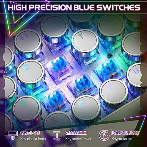 YSCP Typewriter Style Mechanical Gaming Keyboard RGB Backlit Wired with Blue Switch Retro Round Keycap 104 Keys Keyboard (R-White)