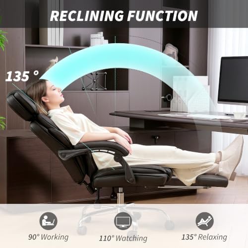 HOMCOM High Back Office Chair with Footrest, Adjustable Headrest, Black