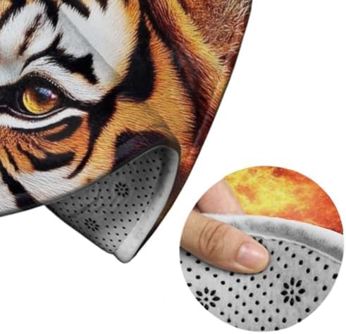 Large Round Area Rug Home Decor Modern Bathroom Rug Kitchen Office Circle Rug for Living Room Sofa Circle Cute Mat Space Fire Flame Animal King Wild Angry Tiger, 60inch