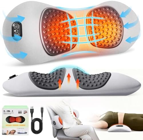 FunBy Lumbar Support Pillow,Triple Fusion Massager for Sciatica LightGray