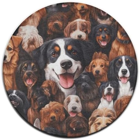 Room Sofa Yoga Soft Round Carpet, Home Decor Non Slip Kitchen Office Circle Rug, Machine Washable Modern Round Area Rug Husky Shepherd Dog Golden Hair Dog Puppy, 36inch