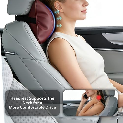 2 Pack Car Neck Pillow Soft Breathable Headrest Pillows for Driving Support, Universal Fit for Most Car Seats Decor Accessories（Maroon）
