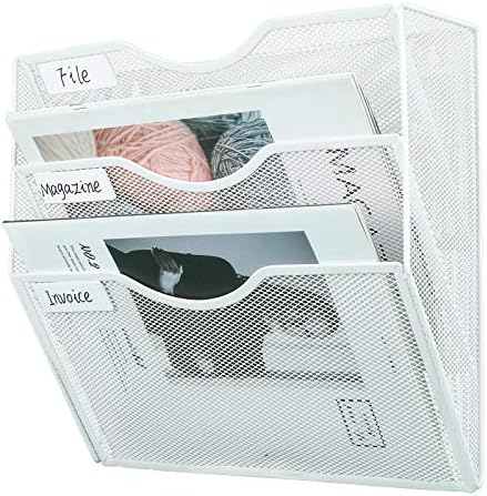 PAG-Mass Hanging Wall File Holder Mail Organizer Wall Mount Document Letter Rack, 3-Tier, White