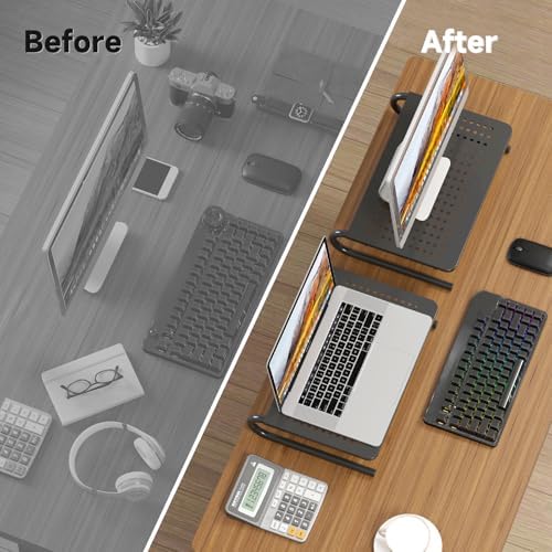 suptek Monitor Stand Riser for Computer,Laptop,Printer, Notebook and All Flat Screen Display with Vented Metal Platform and 4 Inches Height Underneath Storage (MST004-2)